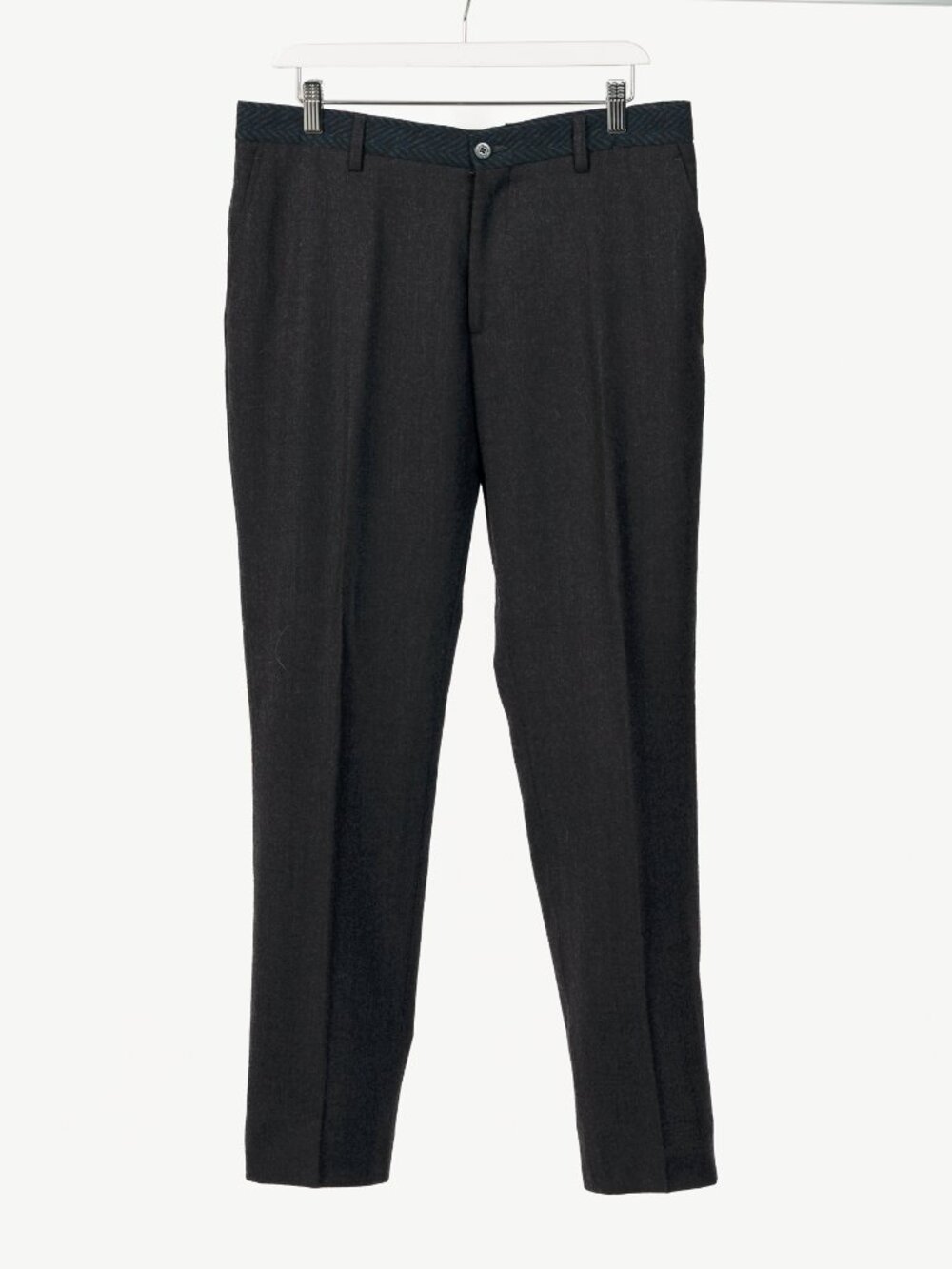 Etro Superleggerr Charcoal Wool-Flannel Herringbone-Trim Trousers